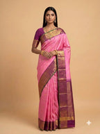 Rani Pink Silk Saree with Antique Gold Zari Pallu