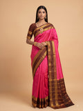 Pink Maroon Gold Zari Silk Saree