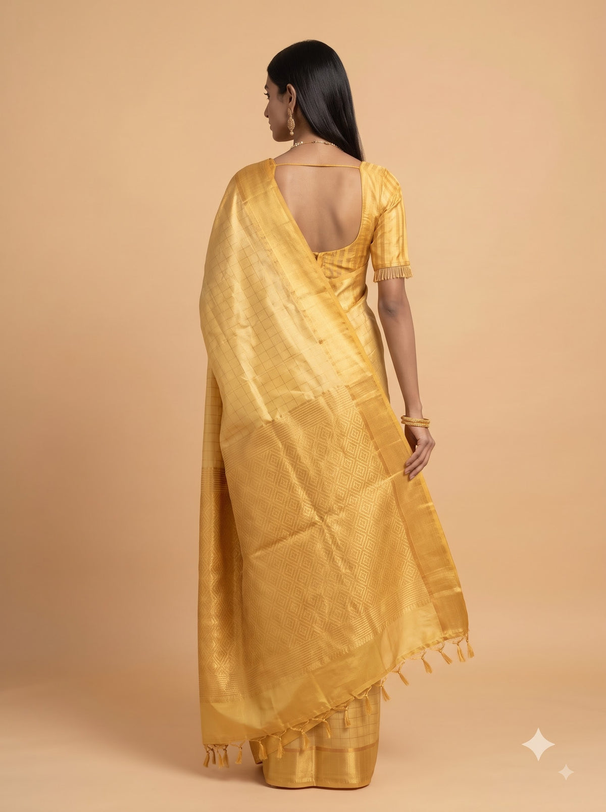 Pure Gold Kanjivaram Silk Saree with Self Check Design