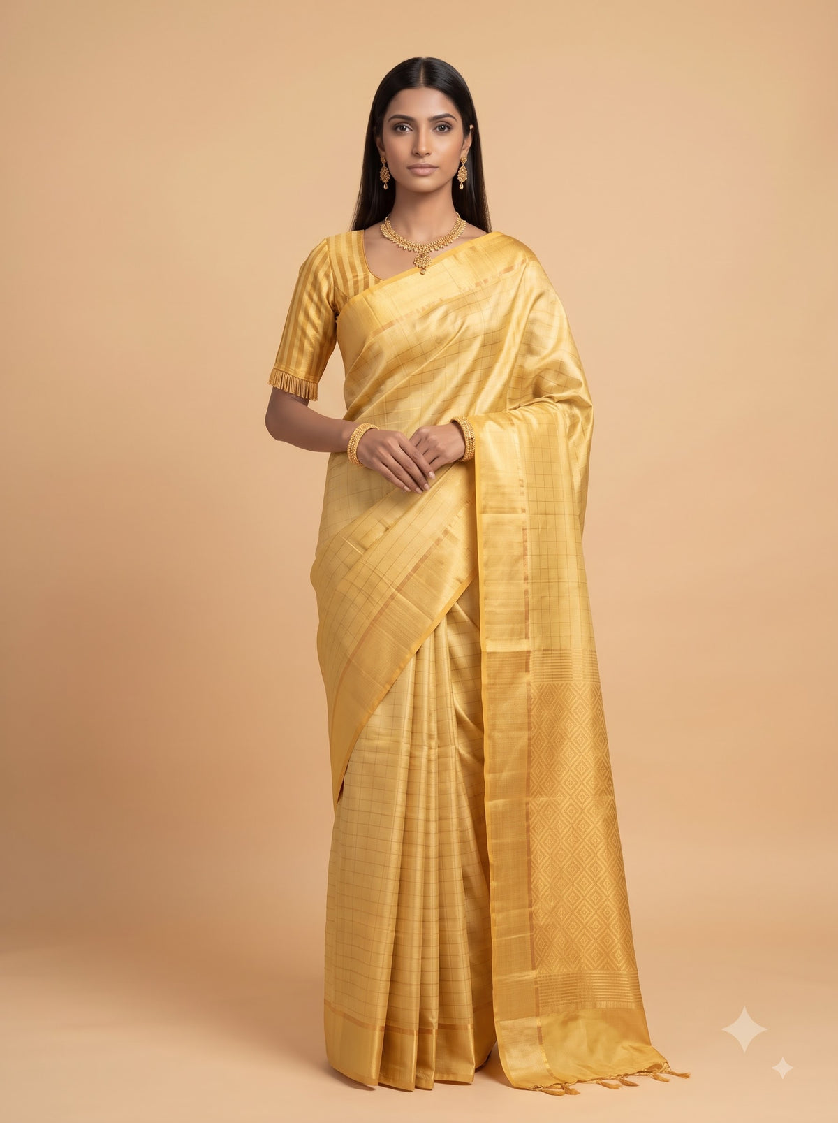 Pure Gold Kanjivaram Silk Saree with Self Check Design