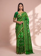 Green and Gold Zari Woven Geometric Chiniya Silk Saree