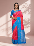 Red Blue Silk Zari Woven Saree.