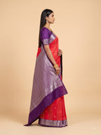 Red Semi Silk with Purple color Border