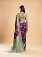 Deep Purple & Mint Green Tissue Saree With Floral Zari Weave with Contrast Border