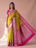 Yellow and Pink Silver Zari Woven Chiniya Silk Saree