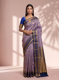 Lavender Purple and Navy Blue Gold Zari Woven Chiniya Silk Saree