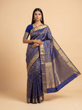 Navy Blue & Gold Tissue Saree with Floral Damask Zari Weave