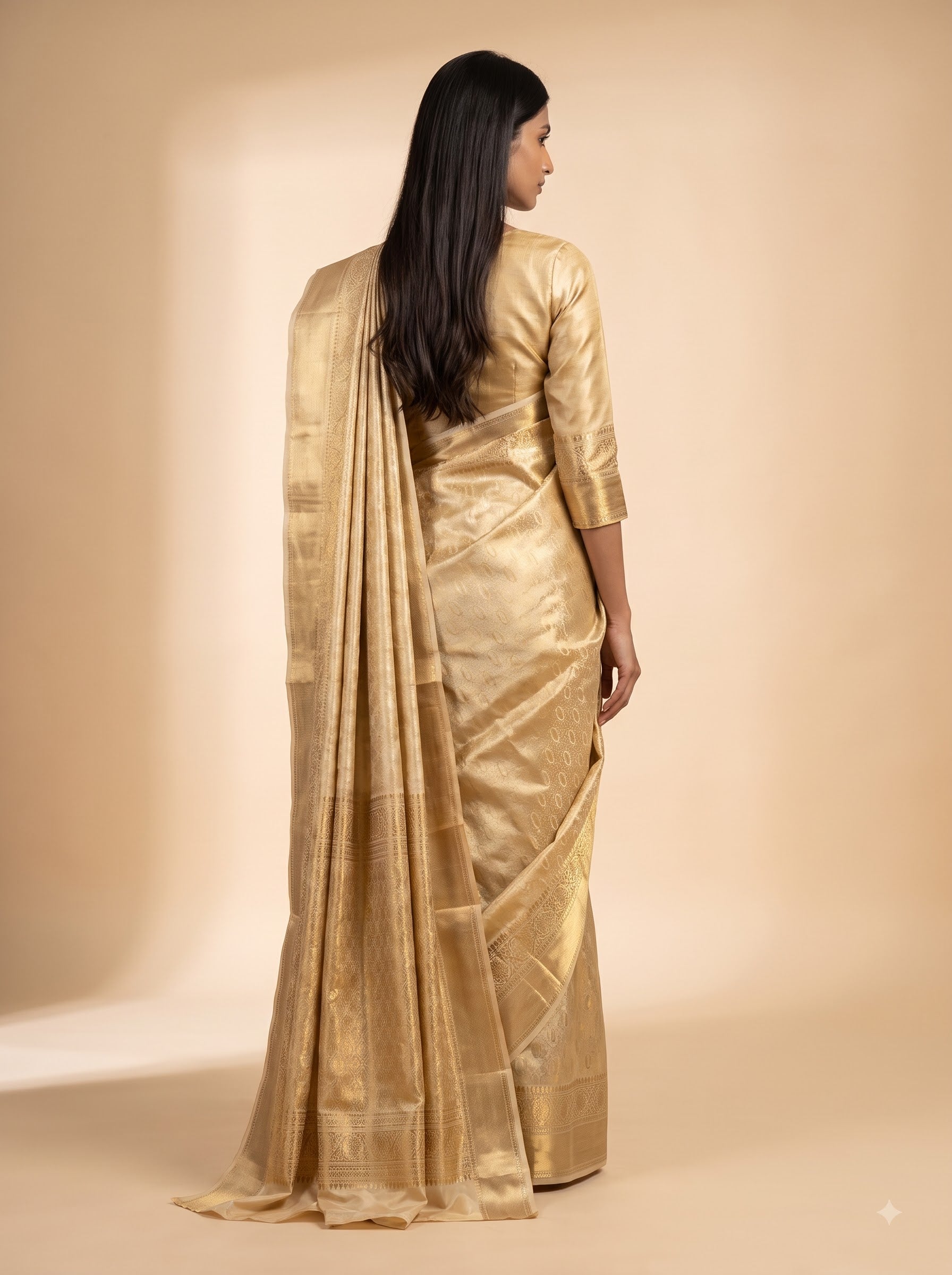 Antique Gold Zari Kanjeevaram Silk Saree with Rich Woven Pallu
