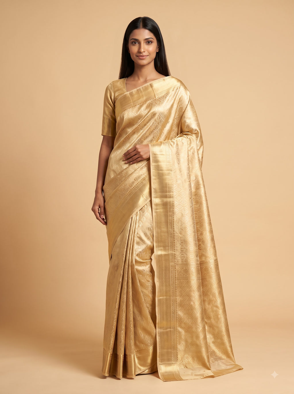 Antique Gold Zari Kanjeevaram Silk Saree with Rich Woven Pallu
