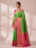Green Tissue Brocade Saree with Pink Paisley Motifs