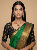 Green Black Gold Medallion Kanjivaram Silk Saree