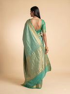 Sea Green & Gold Georgette Saree with Shimmer Zari Weave