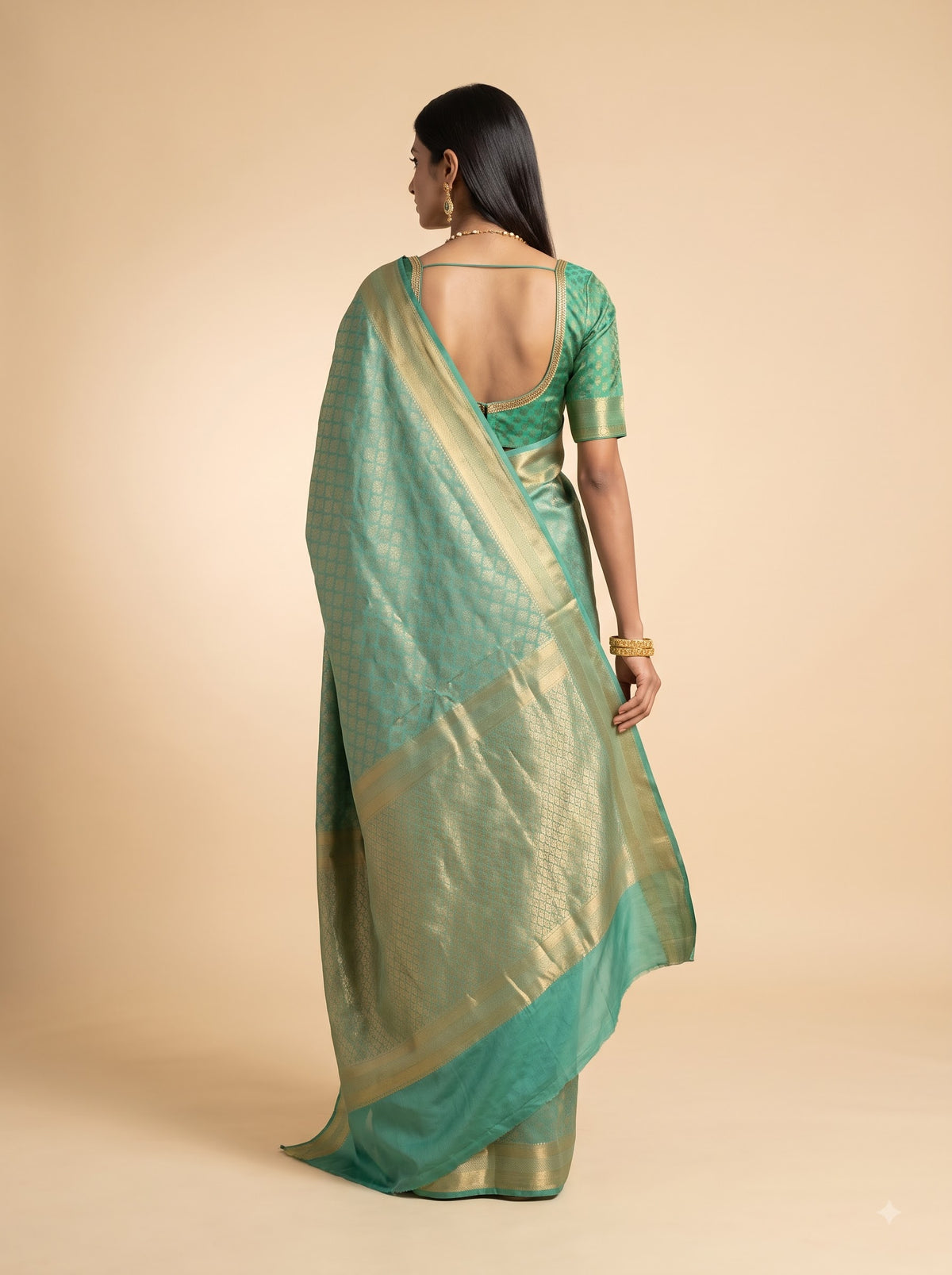 Sea Green & Gold Georgette Saree with Shimmer Zari Weave