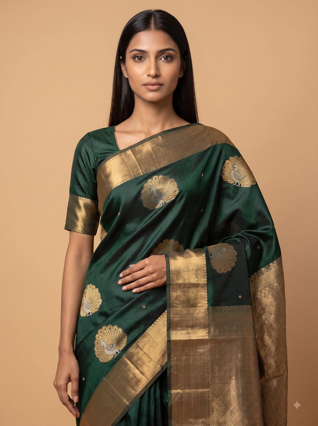 Jade Green Kanjeevaram Silk Saree with Peacock Border