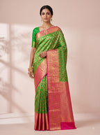 Green Tissue Brocade Saree with Magenta Antique Gold Zari