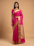 Rani Pink Kanjeevaram Silk Saree with Paisley Zari Border