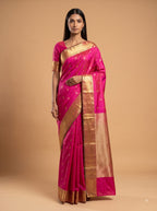 Rani Pink Kanjeevaram Silk Saree with Paisley Zari Border
