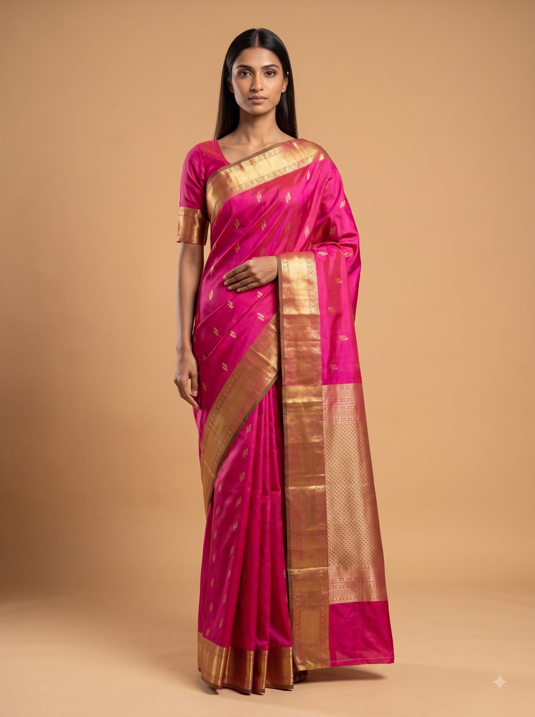 Rani Pink Kanjeevaram Silk Saree with Paisley Zari Border