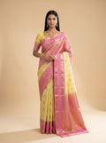 Soft Cream Kanjeevaram Silk Saree with Rose Pink Border