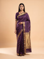 Plum Kanjeevaram Silk Saree with Antique gold Zari