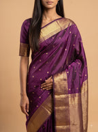 Plum Wine Kanjeevaram Silk Saree with Gold Zari Checks