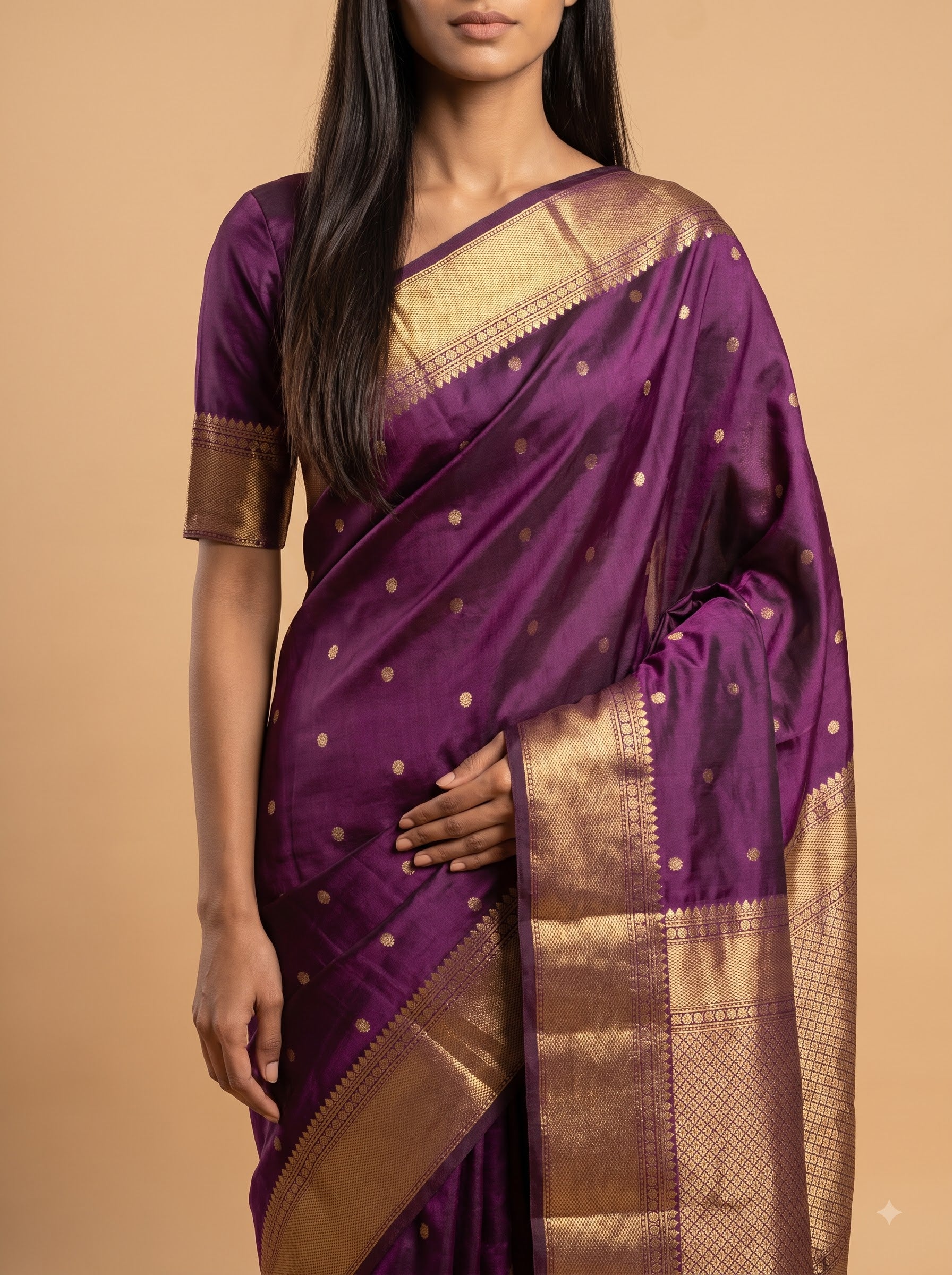 Plum Wine Kanjeevaram Silk Saree with Gold Zari Checks
