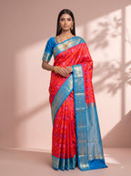 Bright Pink and Sky Blue Gold Zari Woven Chiniya Silk Saree