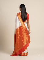 Peach Red Gold Zari Kanjivaram Silk Saree