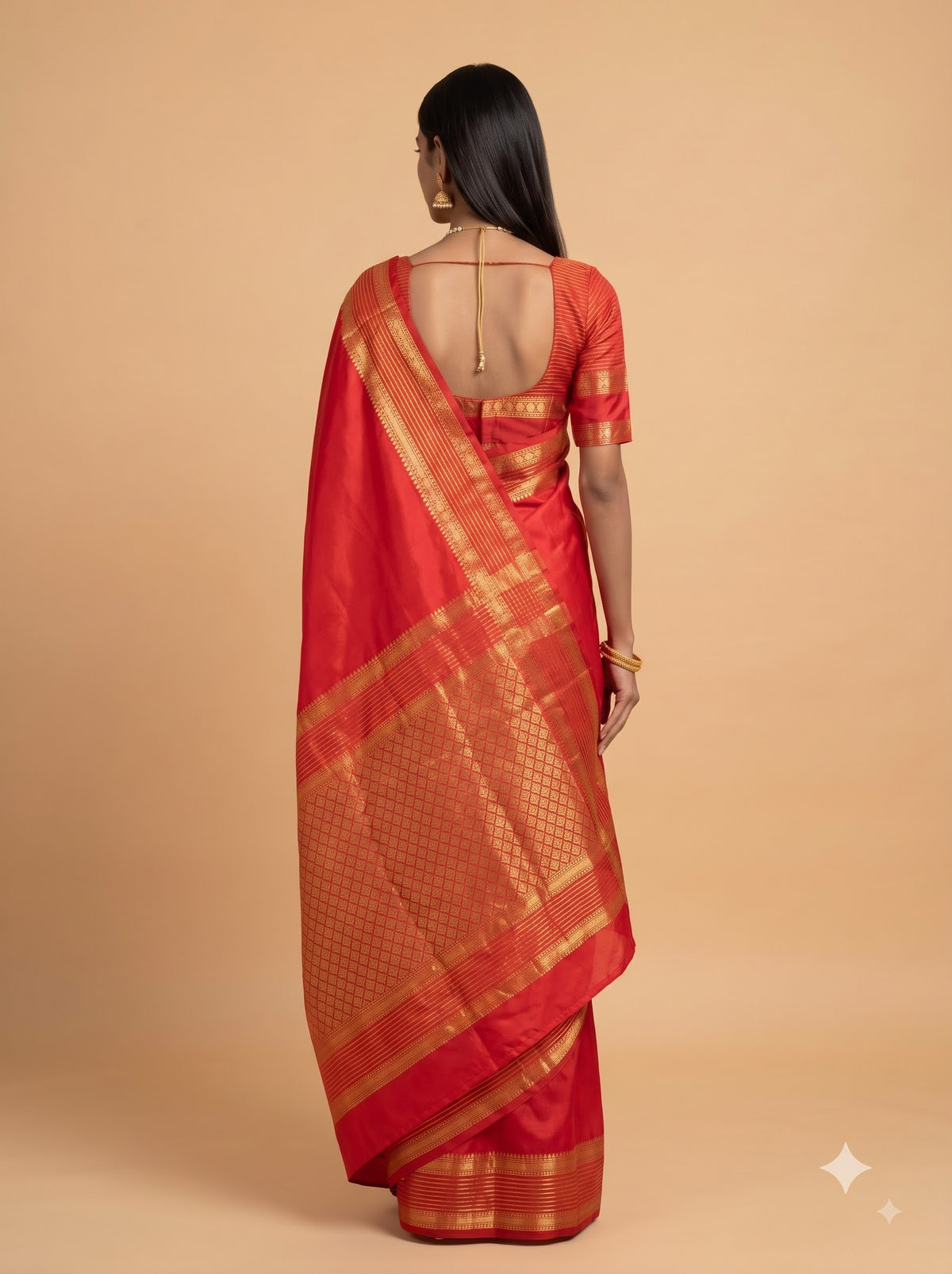 Crimson Red Silk Saree with Gold Zari Striped Pallu