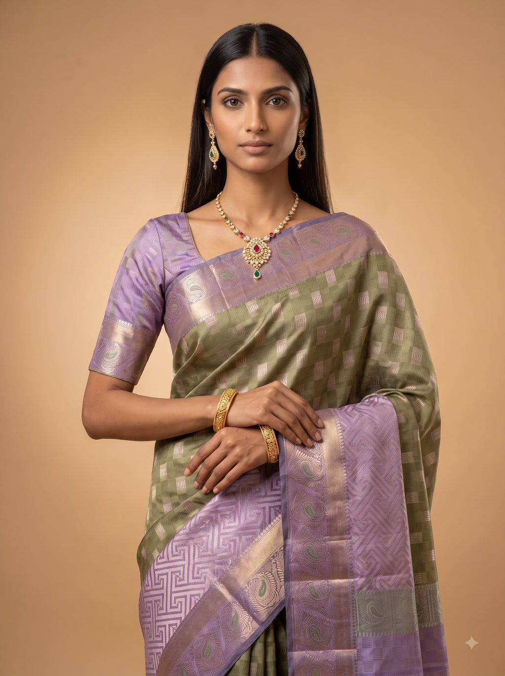 Sage Kanjeevaram Silk Saree with Metallic Zari Border