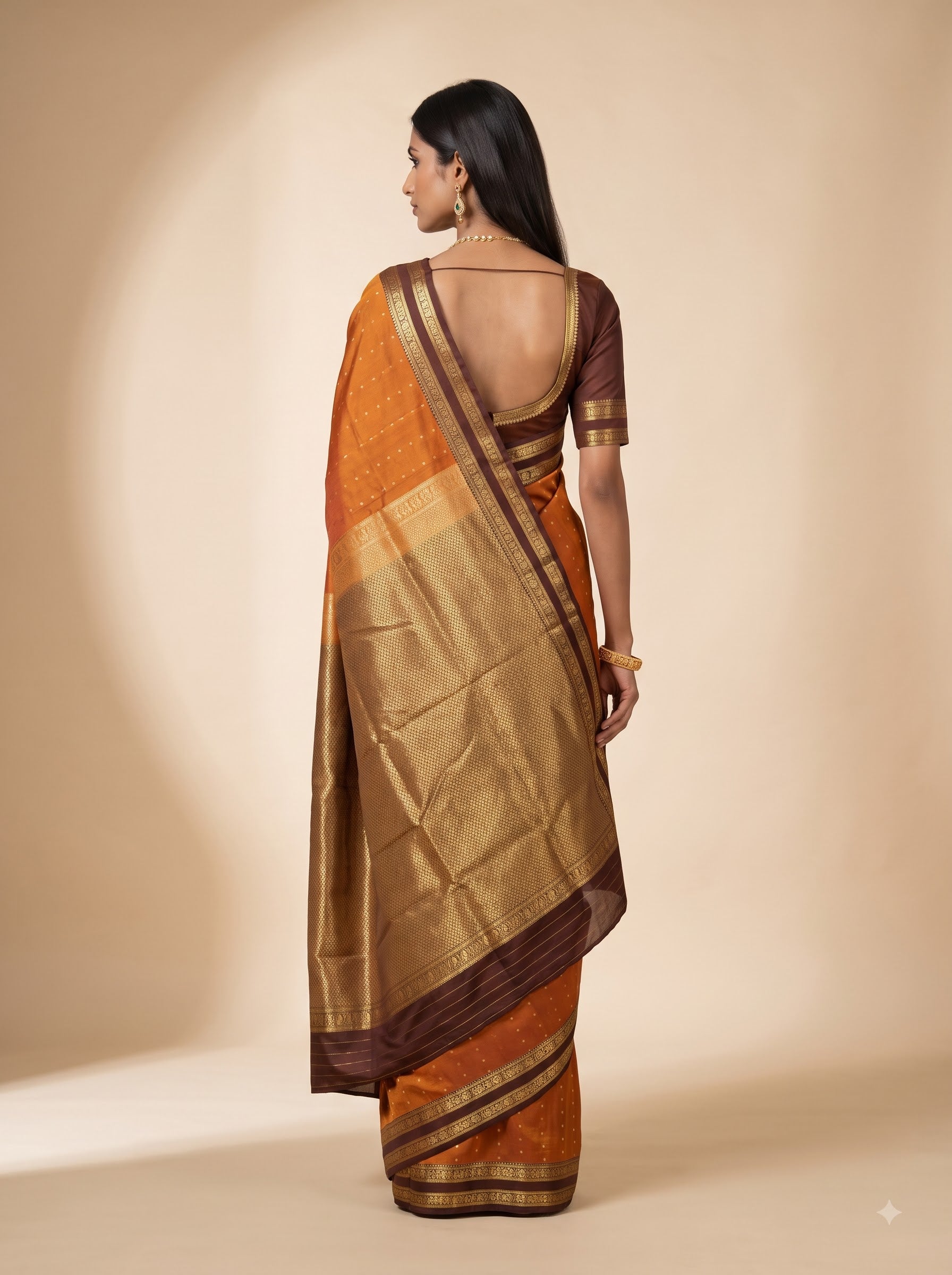 Rusty Copper Kanjeevaram Silk Saree with Gold Zari