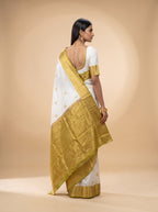 Ivory & Olive Green Jacquard Zari Saree with Antique Gold Pallu