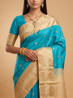 Blue Kanjeevaram Silk Saree with Antique Gold Border