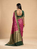 Magenta & Bottle Green Georgette Saree With Floral Zari Jaal Weave