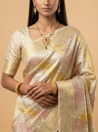 Cream Pure Kanjeevaram Tissue Silk Saree with Zari Jaal Pallu