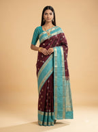 Maroon Teal Peacock  Kanjeevaram Silk Saree