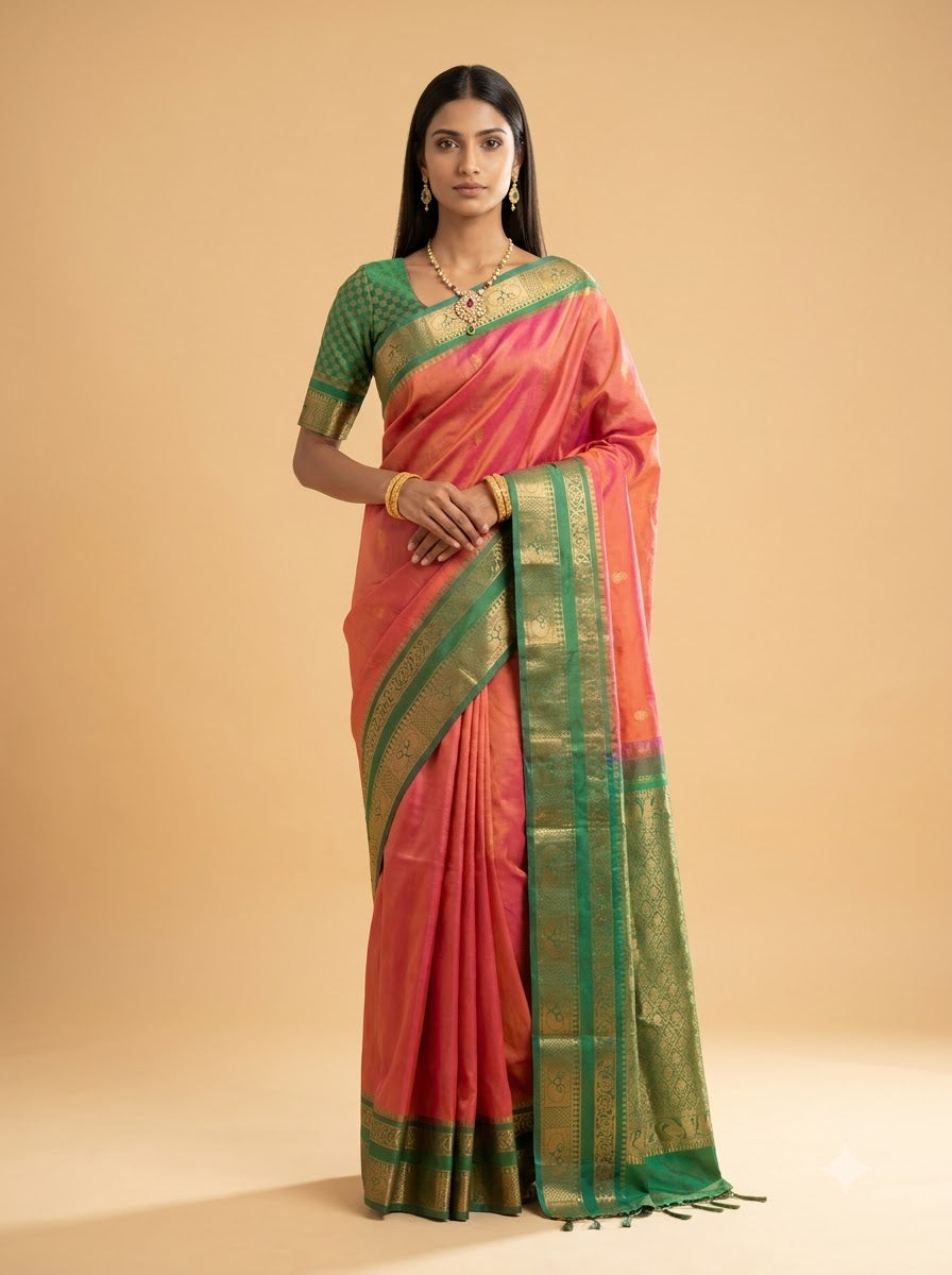 Purple Mustard Checked Silk Saree