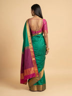 Art Silk Saree with Copper Gold Zari & Geometric Pallu