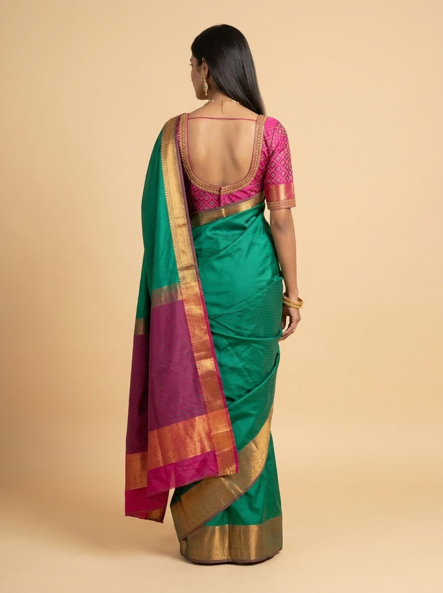 Art Silk Saree with Copper Gold Zari & Geometric Pallu