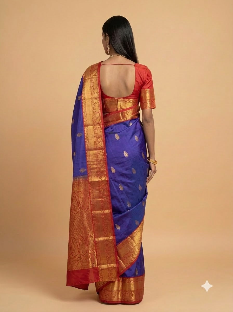 Royal Purple Silk Saree with Antique Gold Paisley Pallu
