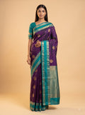 Purple Semi Silk Saree with Teal Green Border