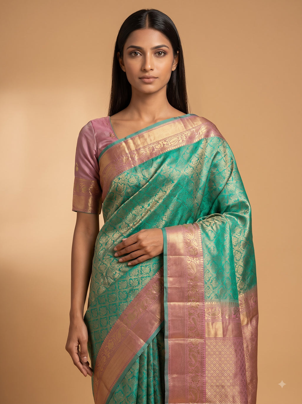 Antique Gold Zari Kanjeevaram Silk Saree with Rich Woven Pallu