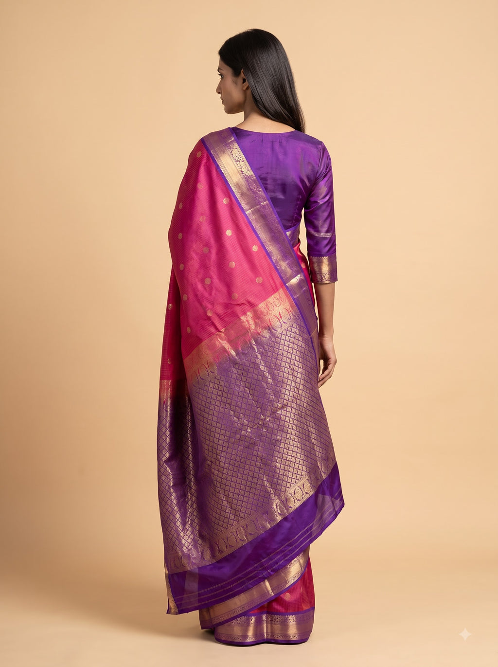 Bright Pink Kanjeevaram Silk with Royal Purple Border