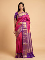Bright Pink Kanjeevaram Silk with Royal Purple Border
