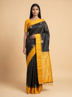 Charcoal Black Kanjeevaram Silk Saree with Zari Border