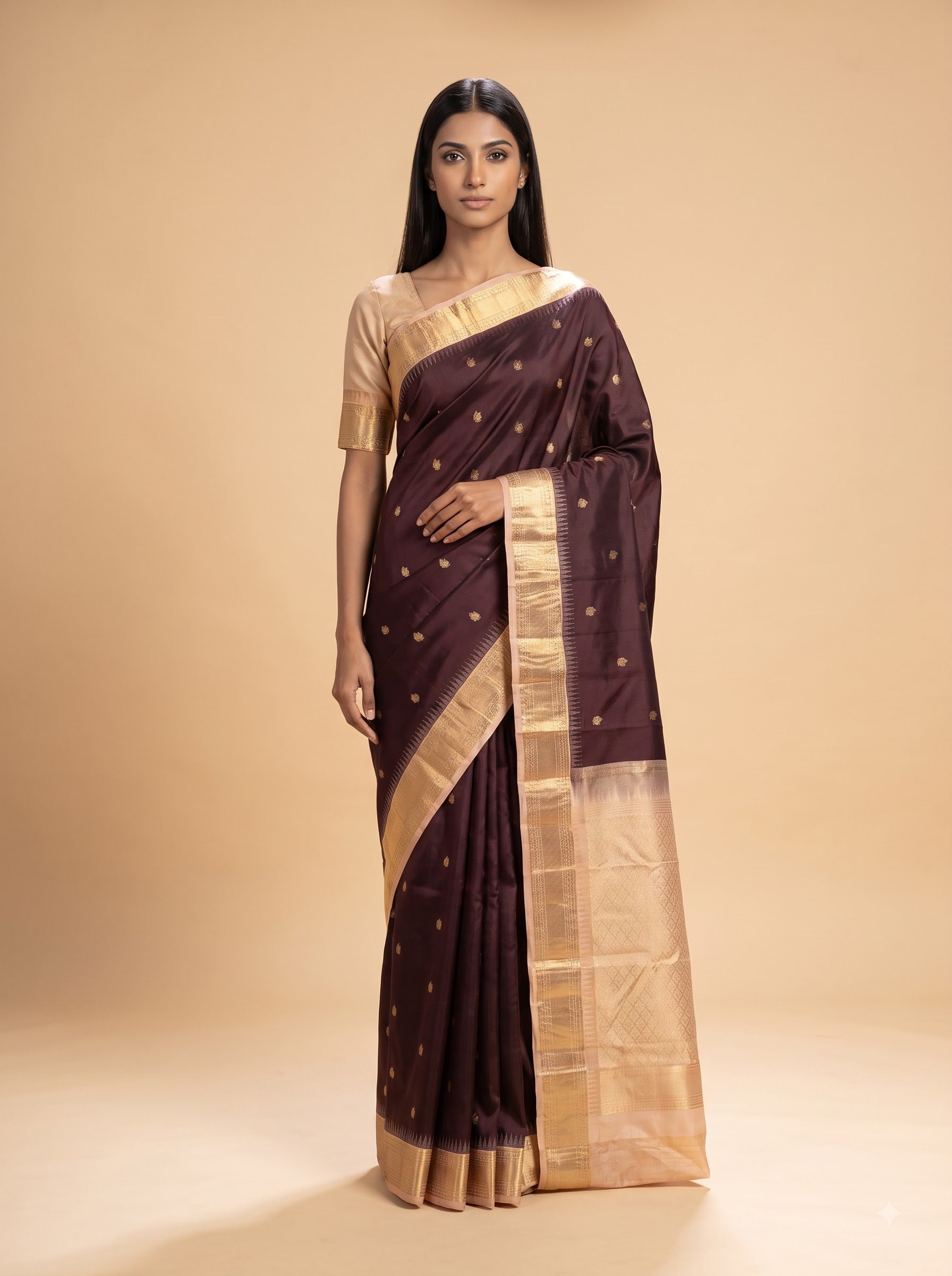 Maroon Kanjeevaram Silk Saree with Heavy Zari Pallu