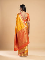 Mustard Orange Kanjeevaram Silk Saree with Red Gold Border