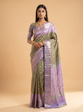 Sage Kanjeevaram Silk Saree with Metallic Zari Border