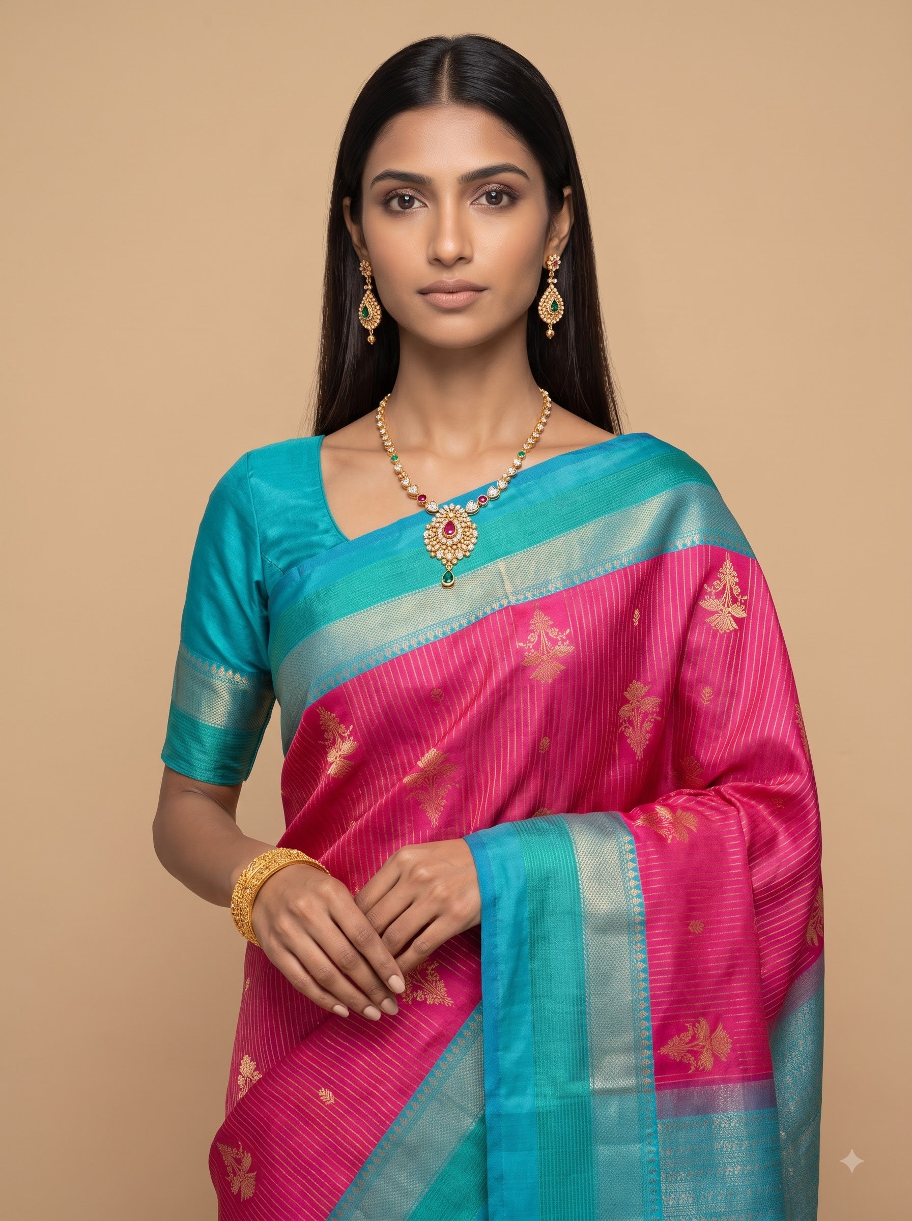 Rani Pink Kanjeevaram Silk Saree with Fine Zari Work