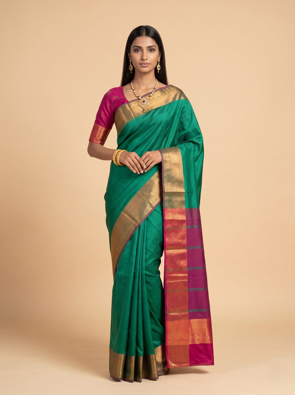 Art Silk Saree with Copper Gold Zari & Geometric Pallu